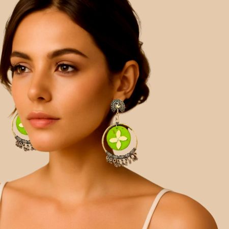 Light Green Oxidized Jhumka Bali Earrings